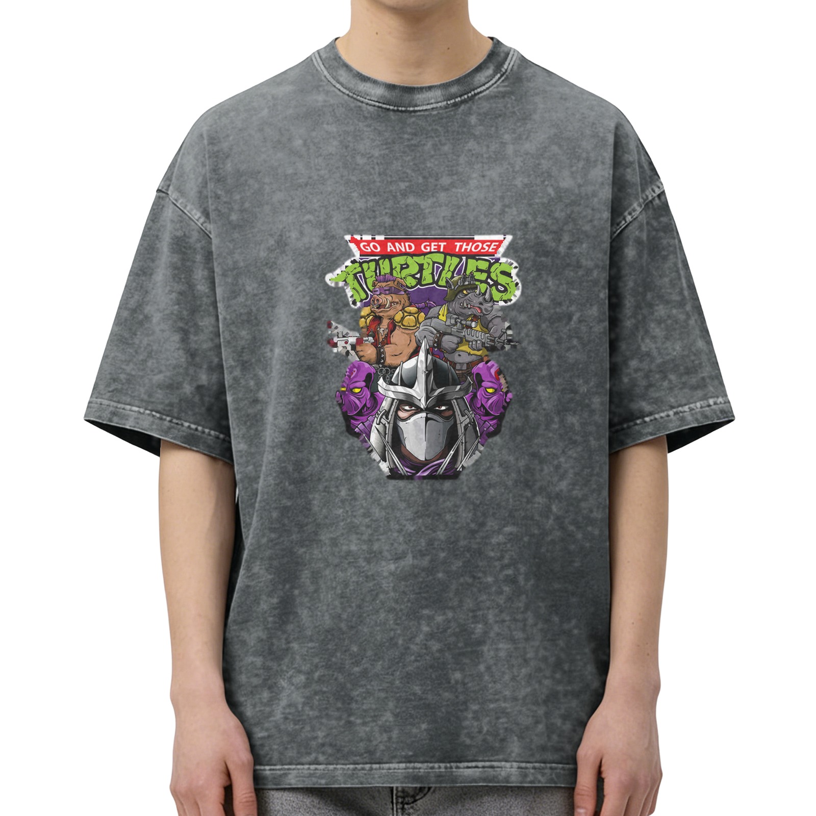 Teenage Mutant Ninja Turtles Villains Graphic Print Acid Wash Short Sleeve T-Shirt