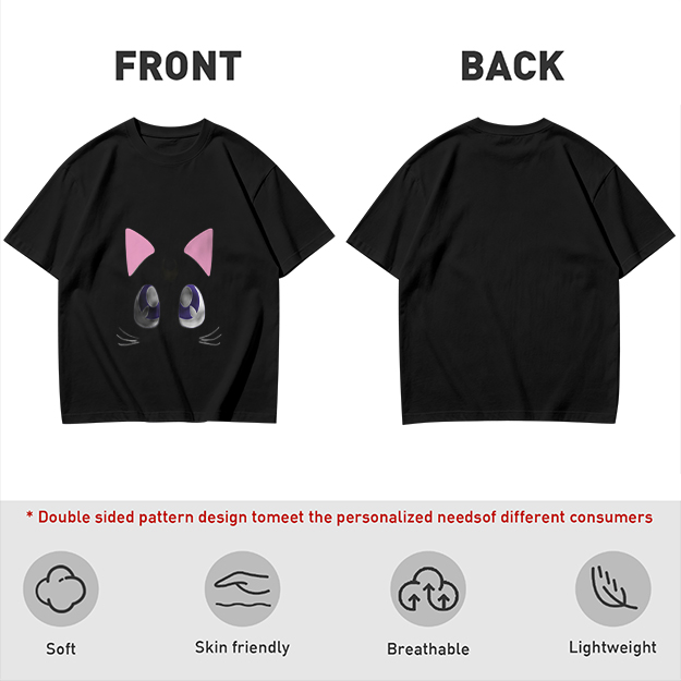 Olive Green T-Shirt With Cute Cat Face Graphic Print