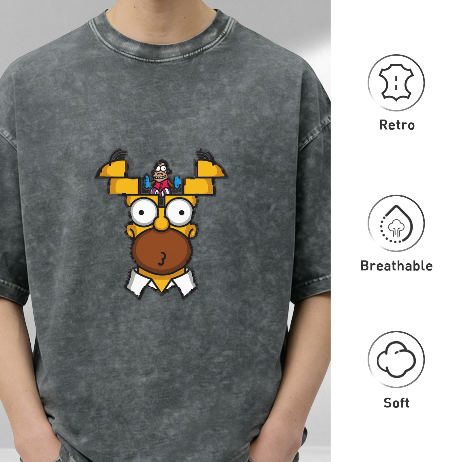 Washed black graphic t-shirt with Homer Simpson open head design