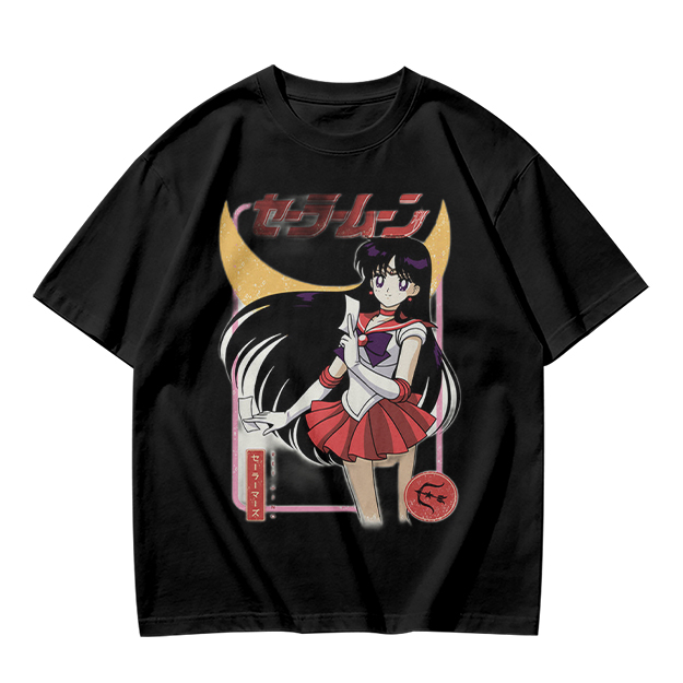 Olive T-shirt with Sailor Mars Anime Graphic Print