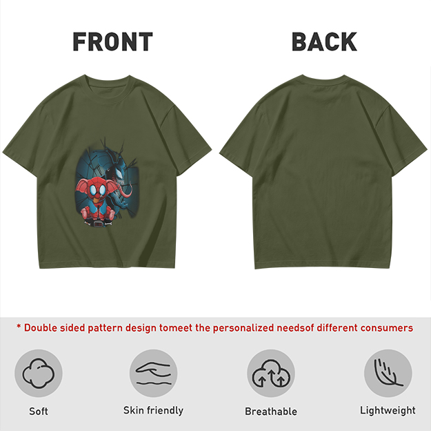 Olive T-Shirt With Spider-Eleven And Venom-Inspired Graphic Print