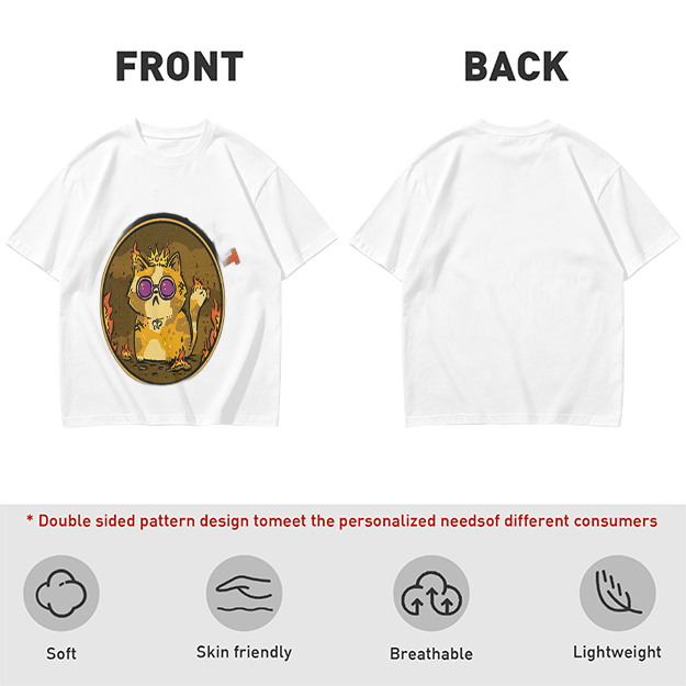 Olive T-Shirt With Flaming Royal Cat Wearing Sunglasses Print
