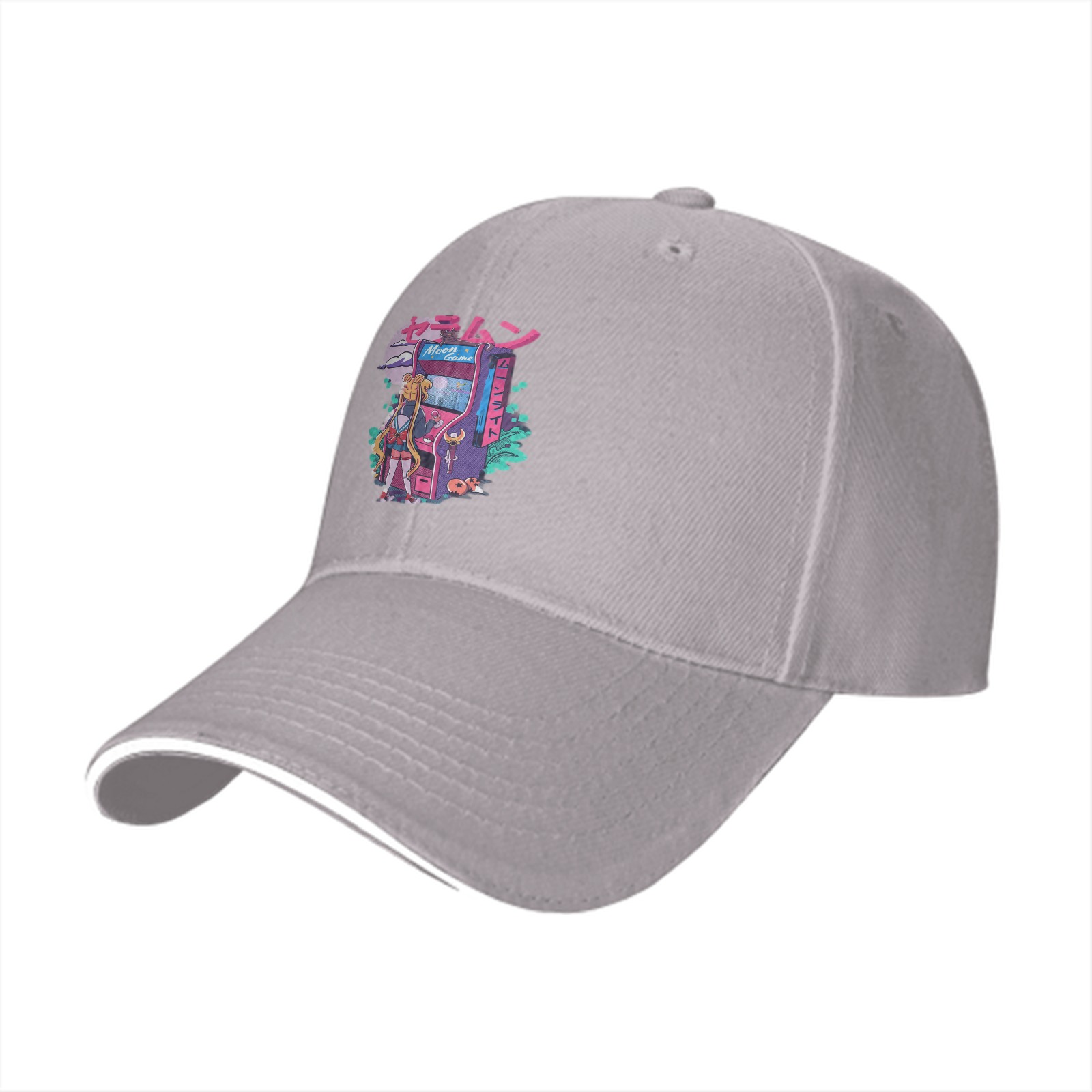 Black Baseball Cap With Anime Arcade Game Graphic
