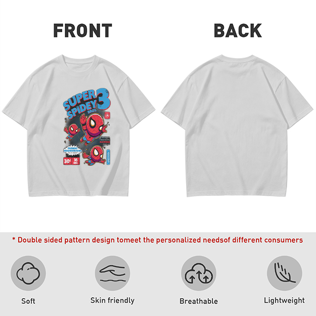 Olive T-shirt with Super Spidey 3 Chibi Spider-Man Graphic