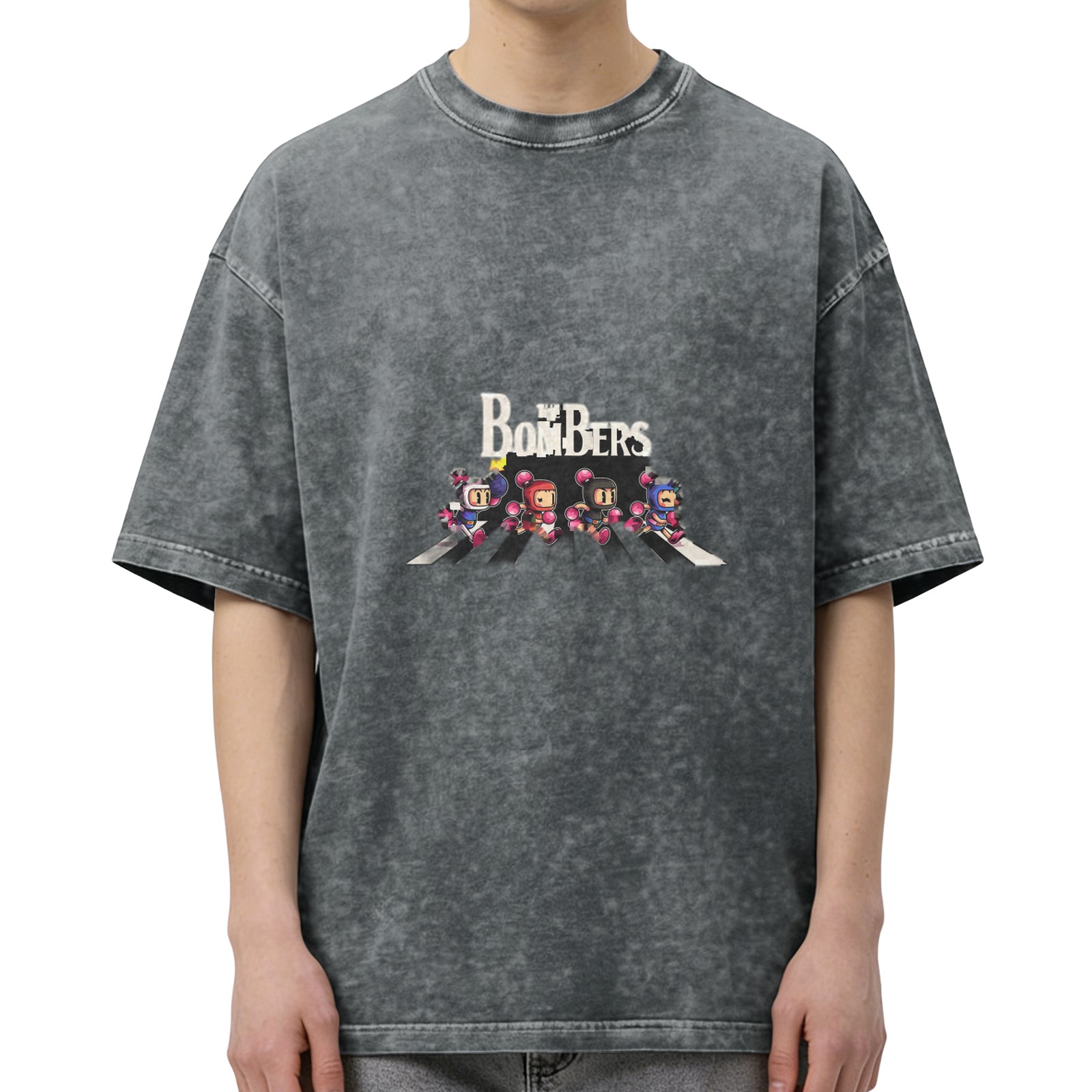Oversized Stonewashed T-Shirt With The Bombers Game Character Graphic