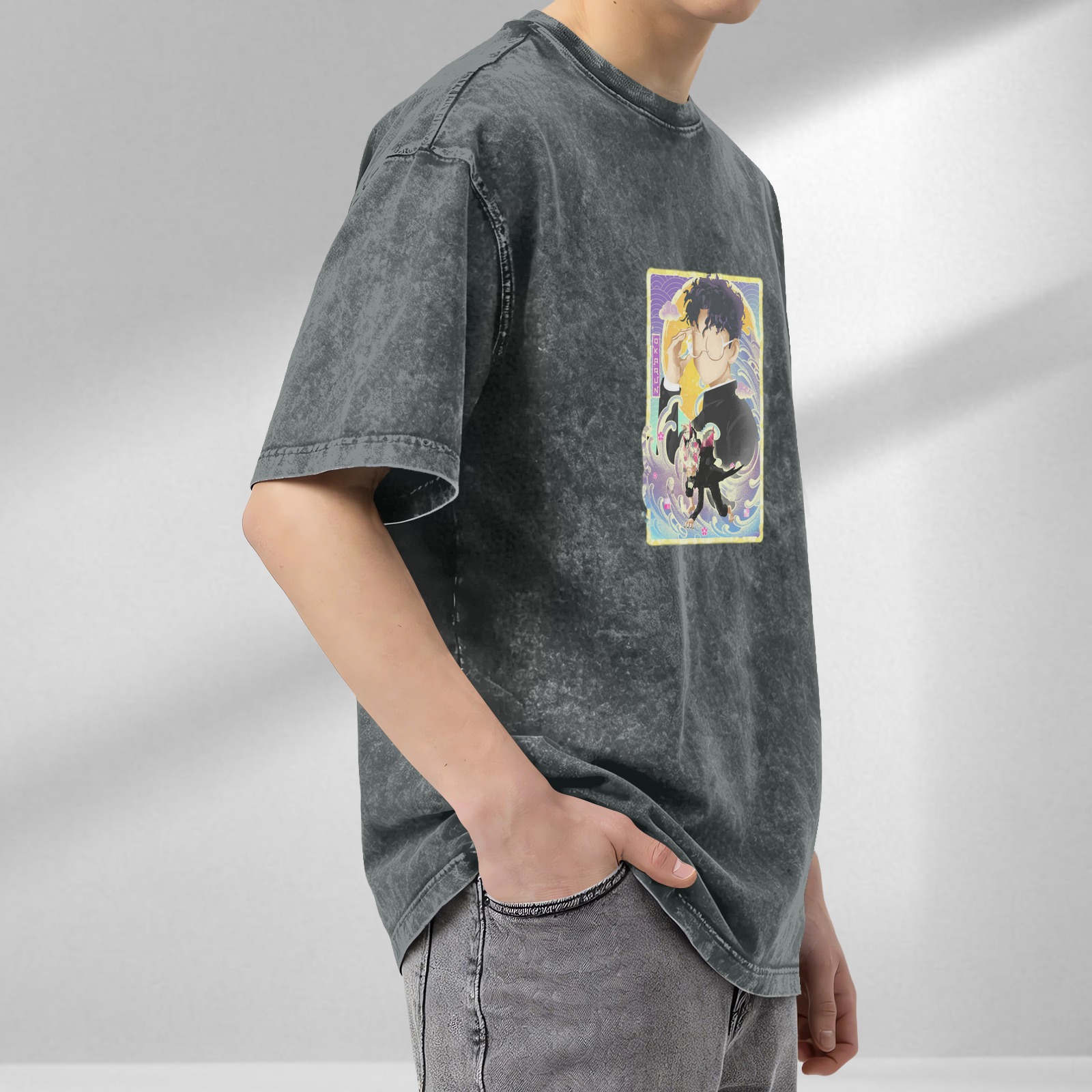 Oversized Vintage Wash Anime Graphic T-Shirt