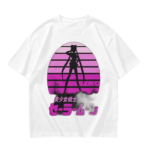 Sailor Moon Anime Silhouette Retro Sunset Graphic T-Shirt