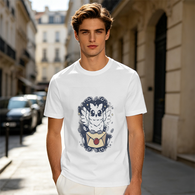 Owl with Envelope and Celestial Details Graphic T-Shirt