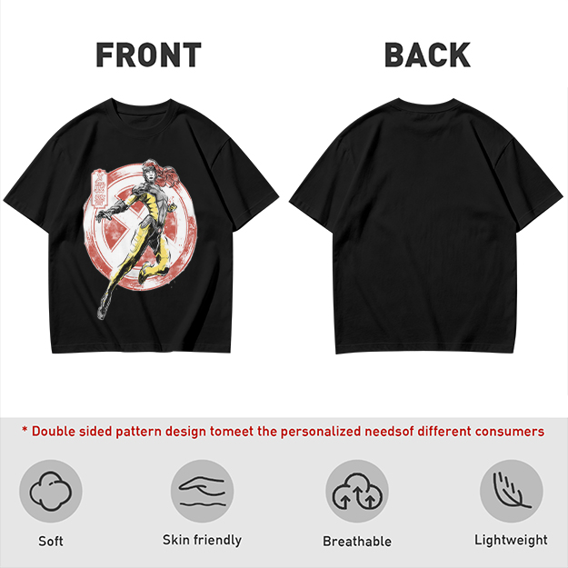 Olive T-shirt with X-Men style superhero graphic print