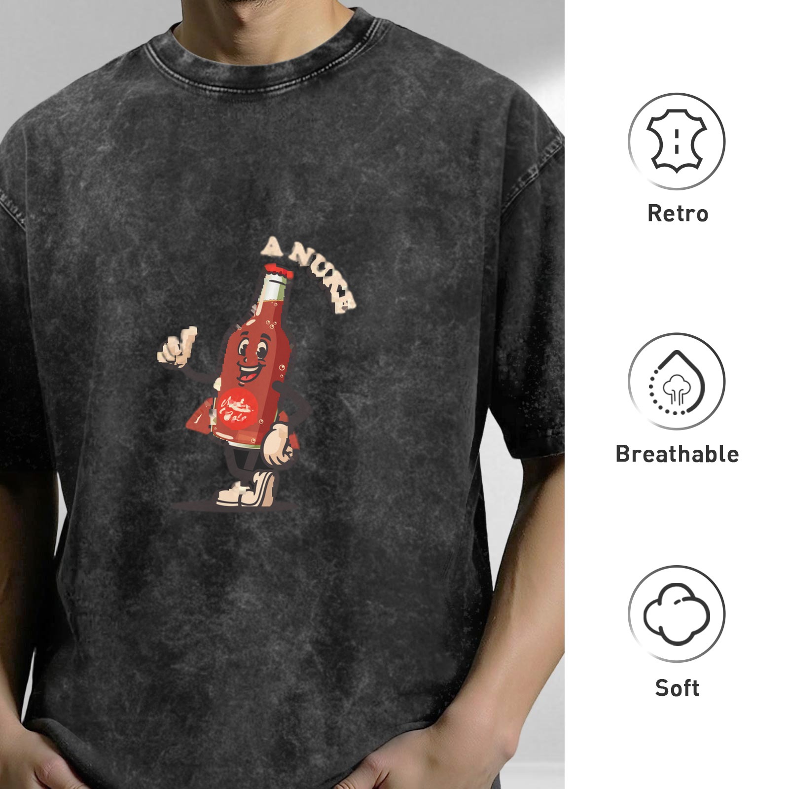 Oversized Acid Wash T-Shirt With Retro Hot Sauce Bottle Graphic