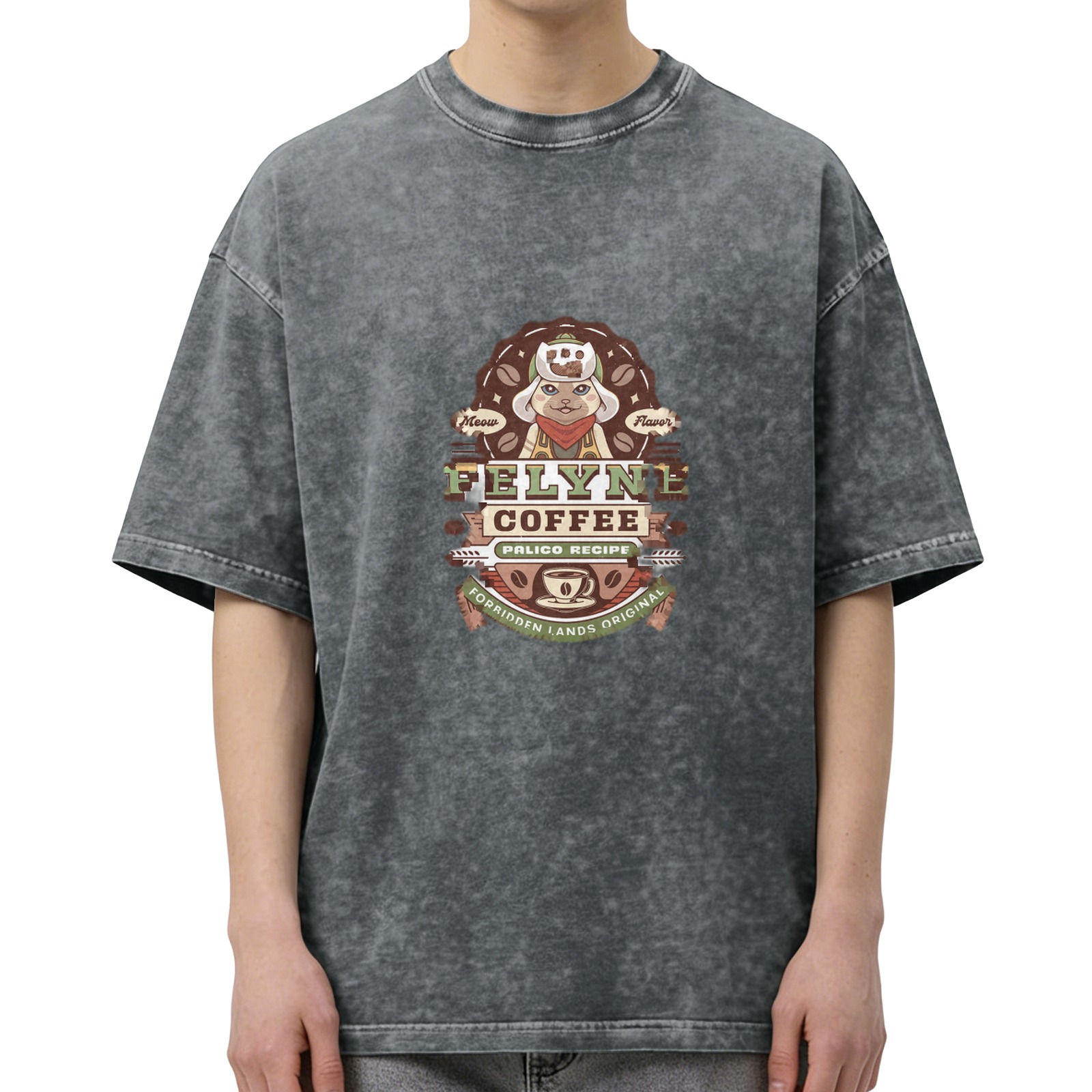 Felyne Coffee Palico Recipe Vintage Washed Graphic T-Shirt