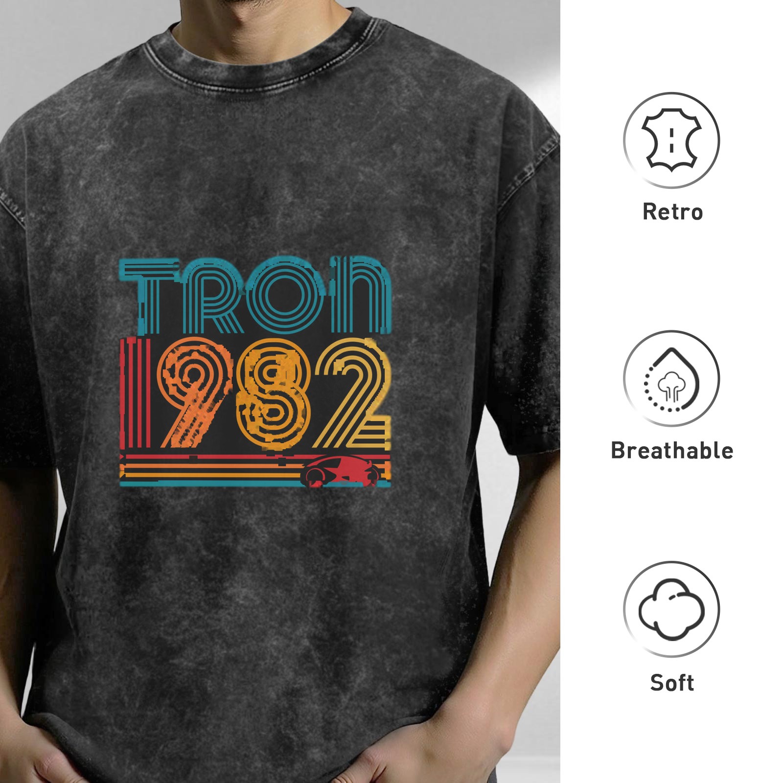 Tron 1982 Retro Graphic Acid Wash Oversized T-Shirt