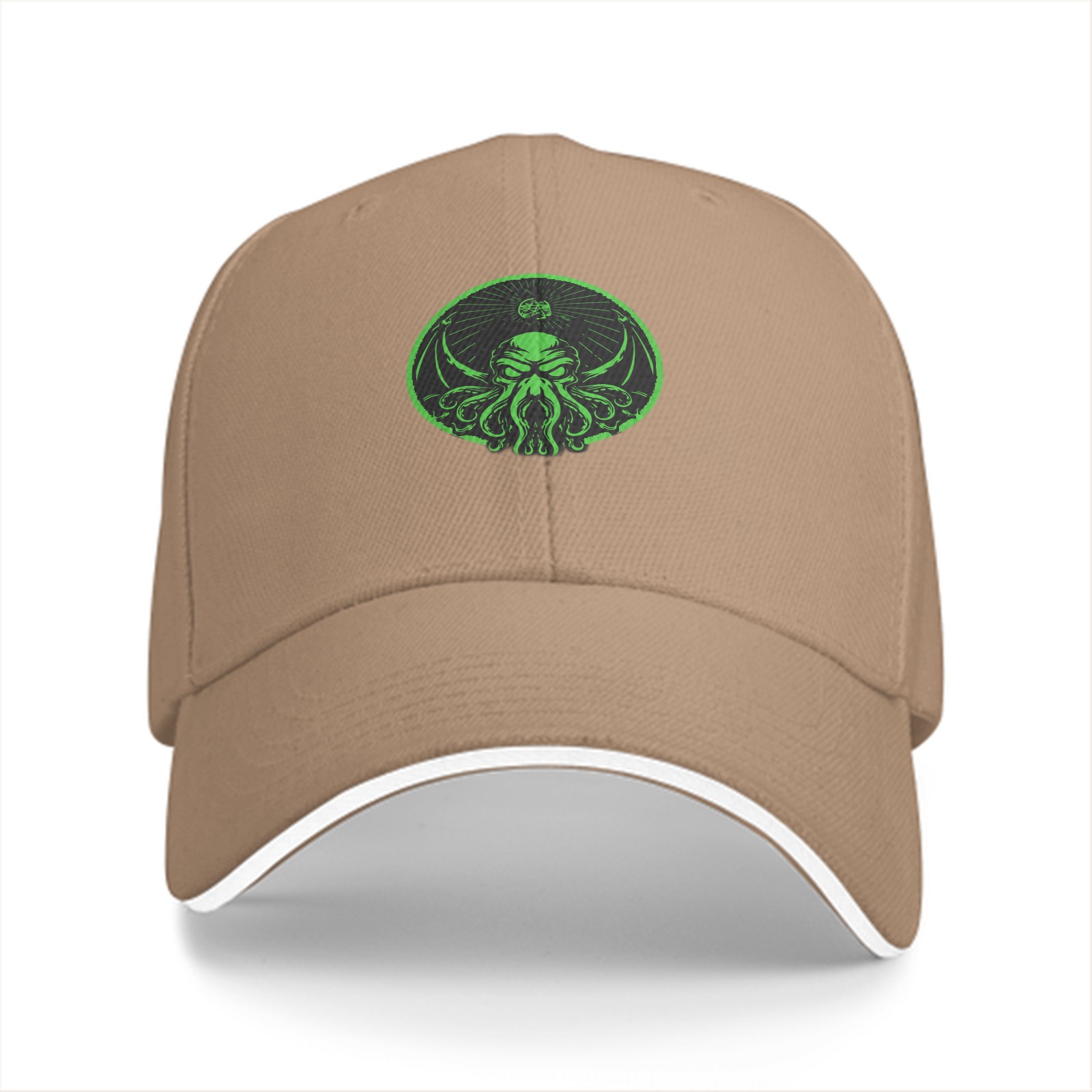 Black Baseball Cap With Green Cthulhu Emblem Design