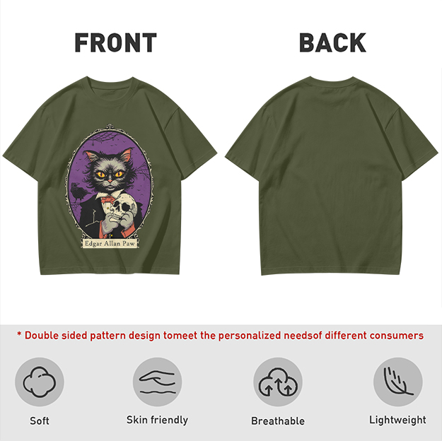Edgar Allan Paw Cat Skull Raven Graphic Tee