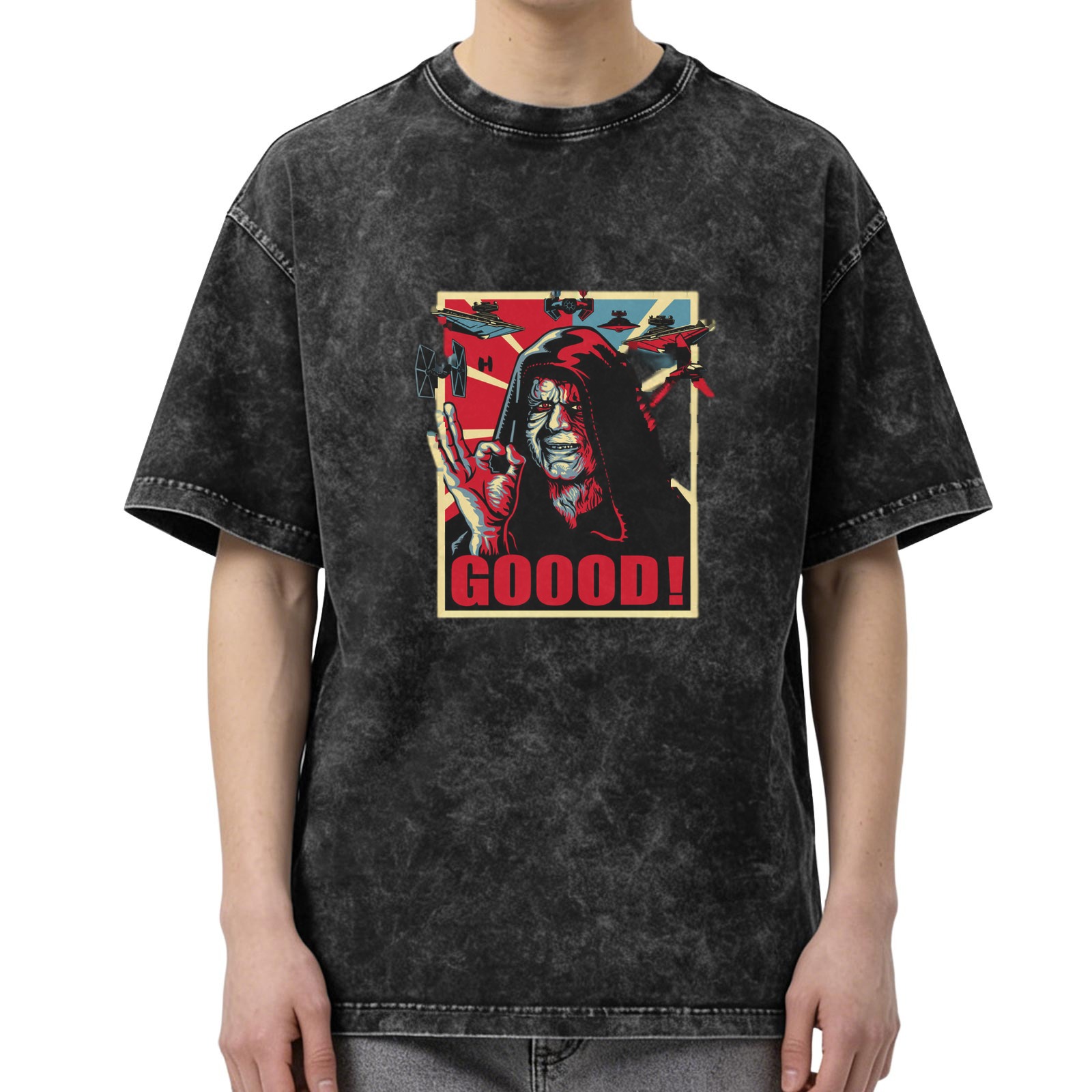 Star Wars Emperor Palpatine 'GOOOD!' Graphic Print Acid Wash Oversized T-Shirt