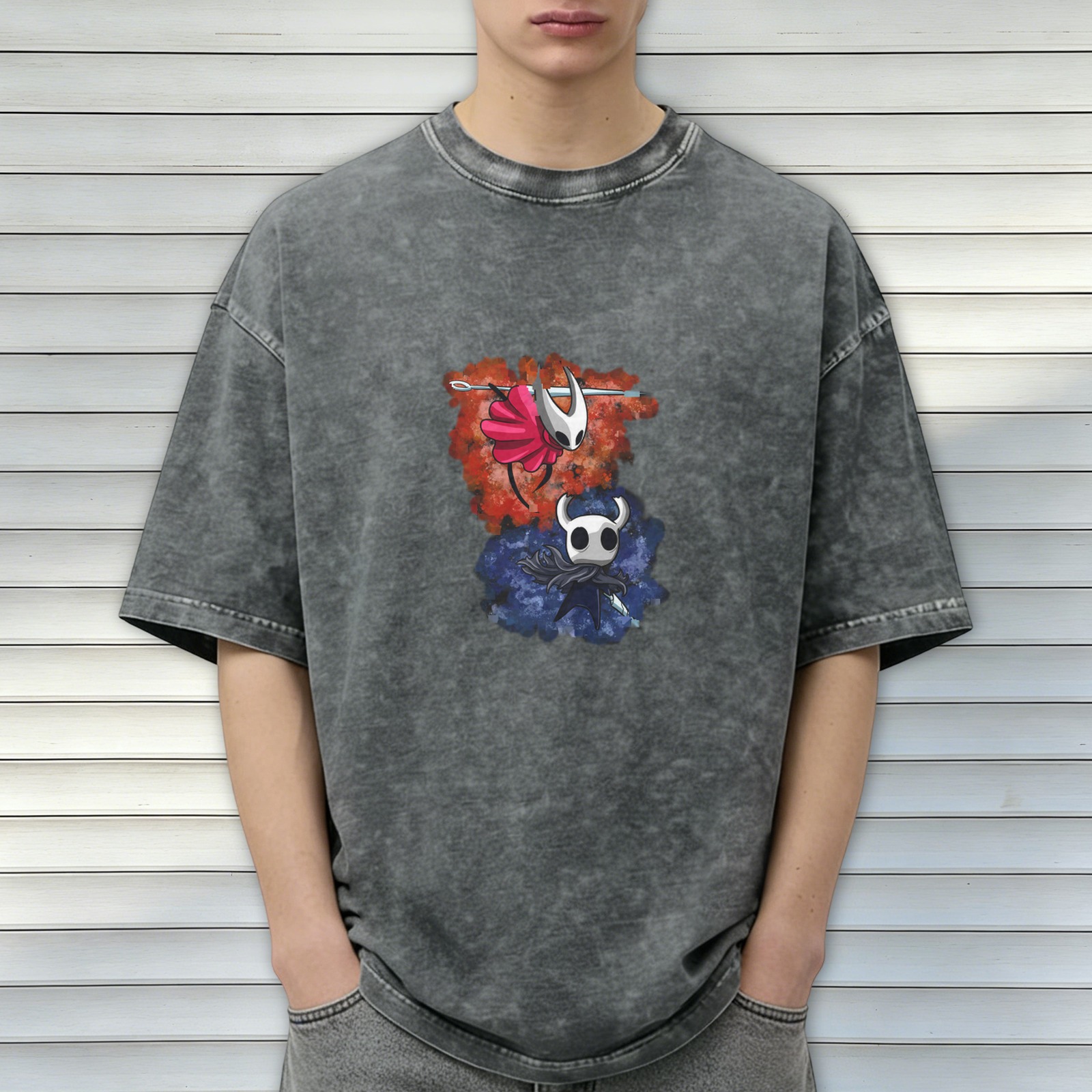 Hollow Knight Themed Washed Black Graphic T-Shirt