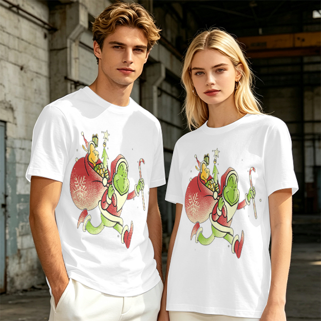 Olive T-shirt with Grinch Santa Christmas Graphic Design