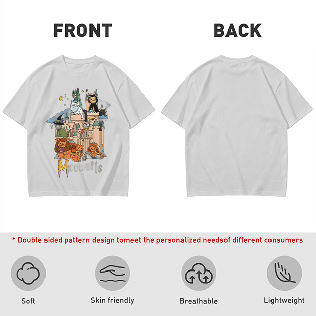 Olive T-Shirt With Whimsical Wizard Cat Castle Graphic