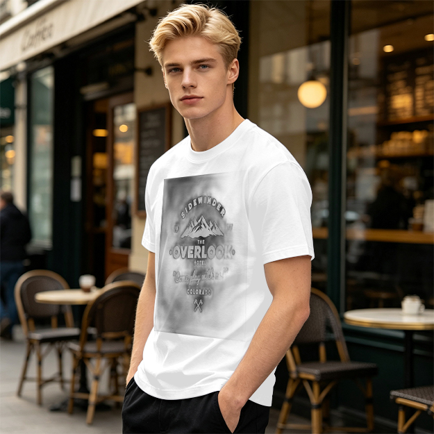 Olive t-shirt with Overlook Hotel mountain graphic print