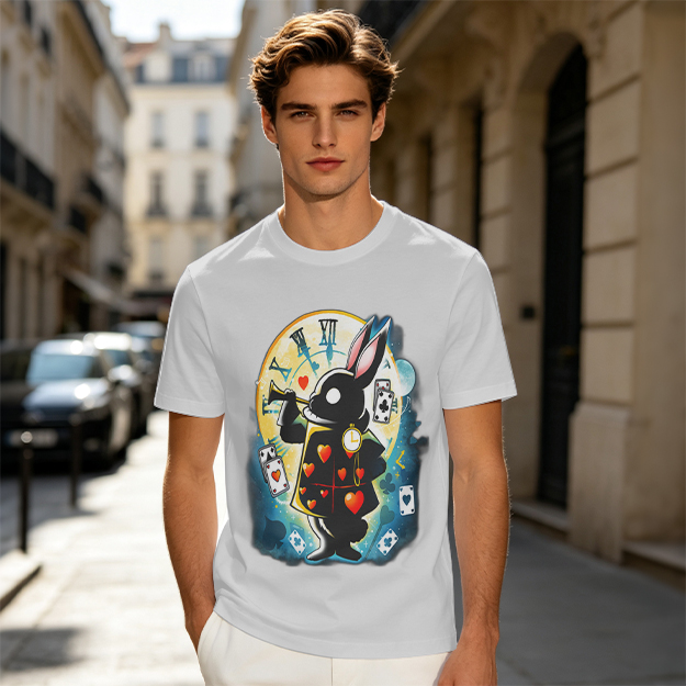 Olive T-Shirt With Alice In Wonderland White Rabbit Print