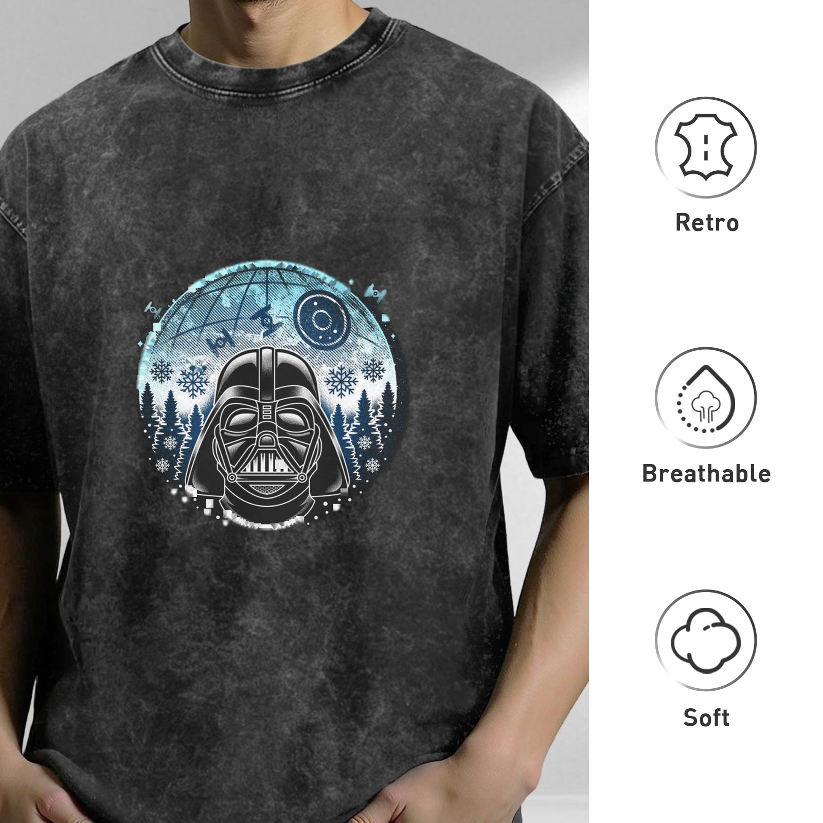 Star Wars Darth Vader Winter Graphic Acid Wash T-Shirt