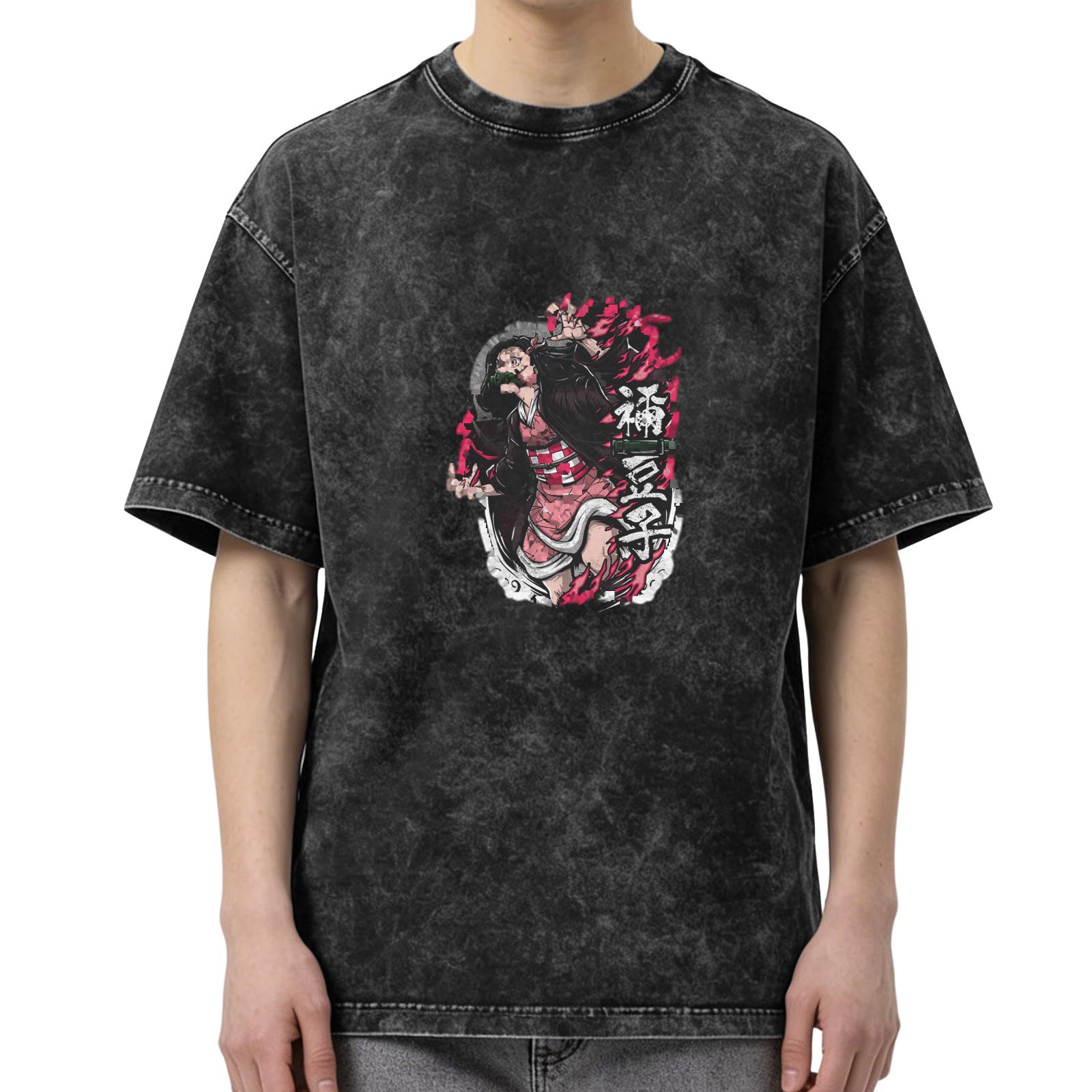 Oversized Acid Wash Anime Demon Slayer Nezuko Graphic T-Shirt