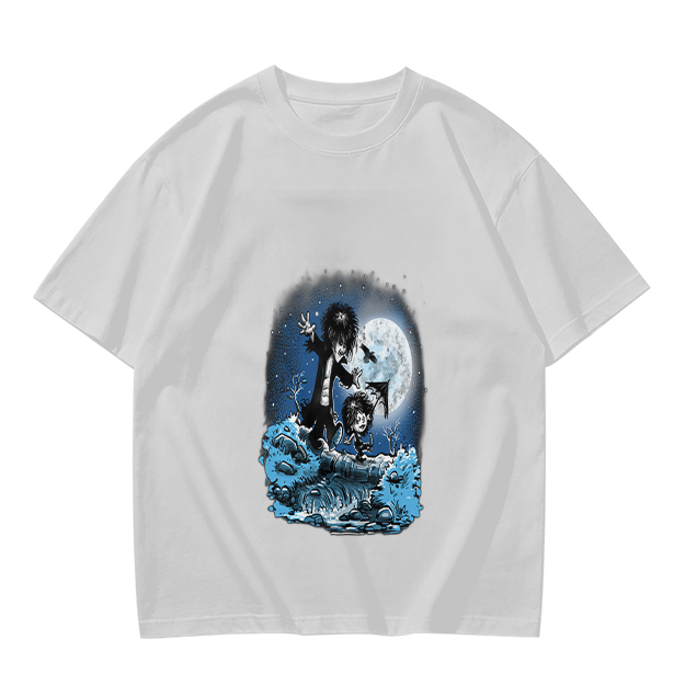 Olive T-Shirt With Gothic Moonlit Water Creature Graphic Print