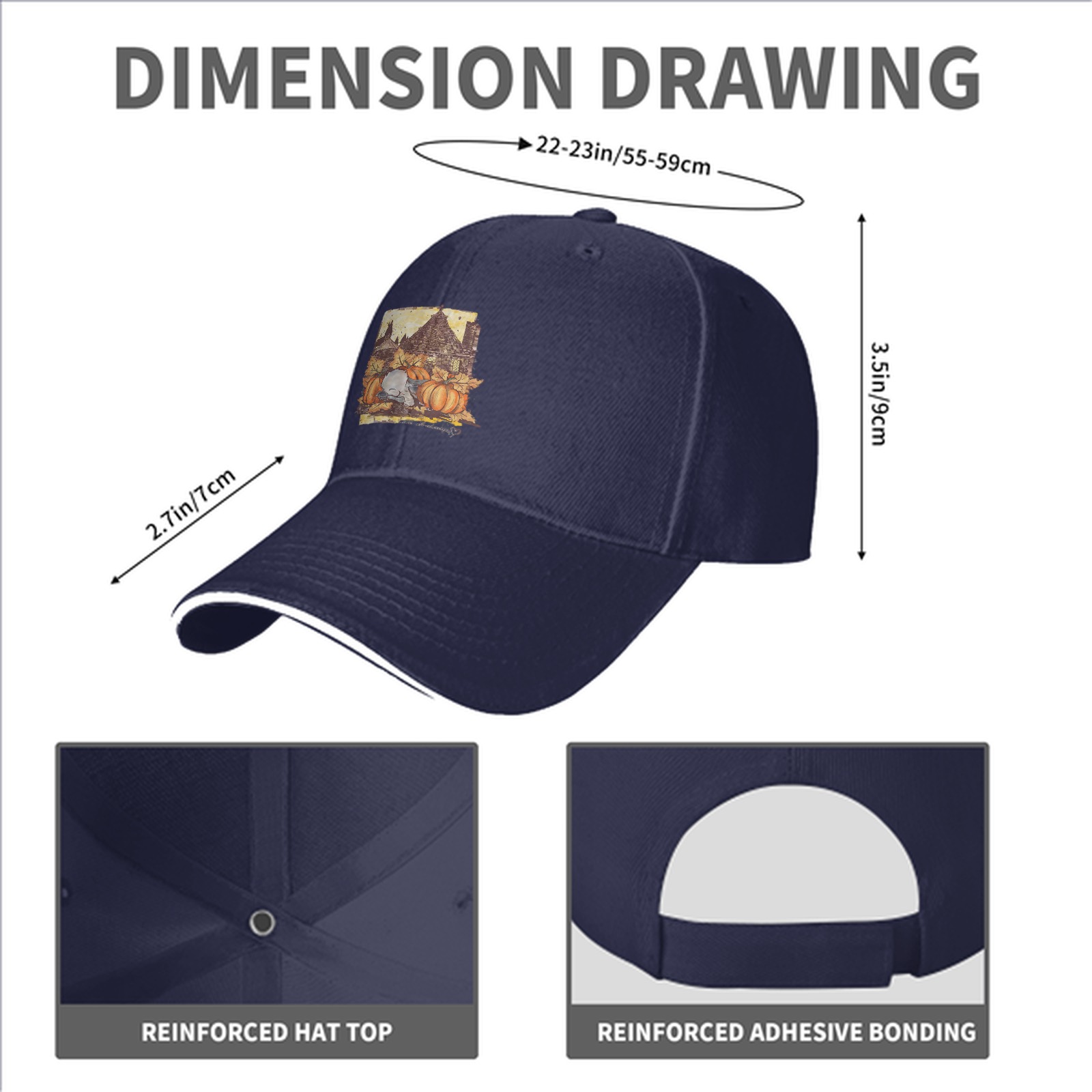 Black Baseball Cap With Autumn Pumpkin Farmhouse Graphic