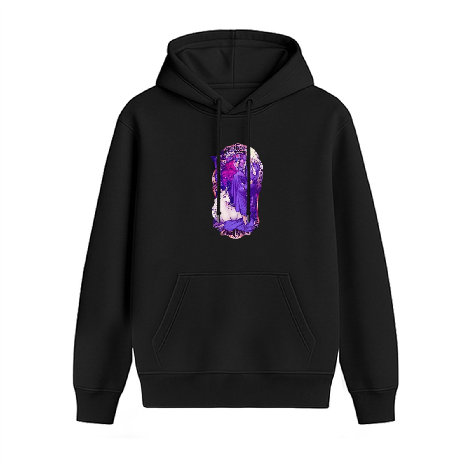 Black Hoodie With Purple Fantasy Art Graphic Print