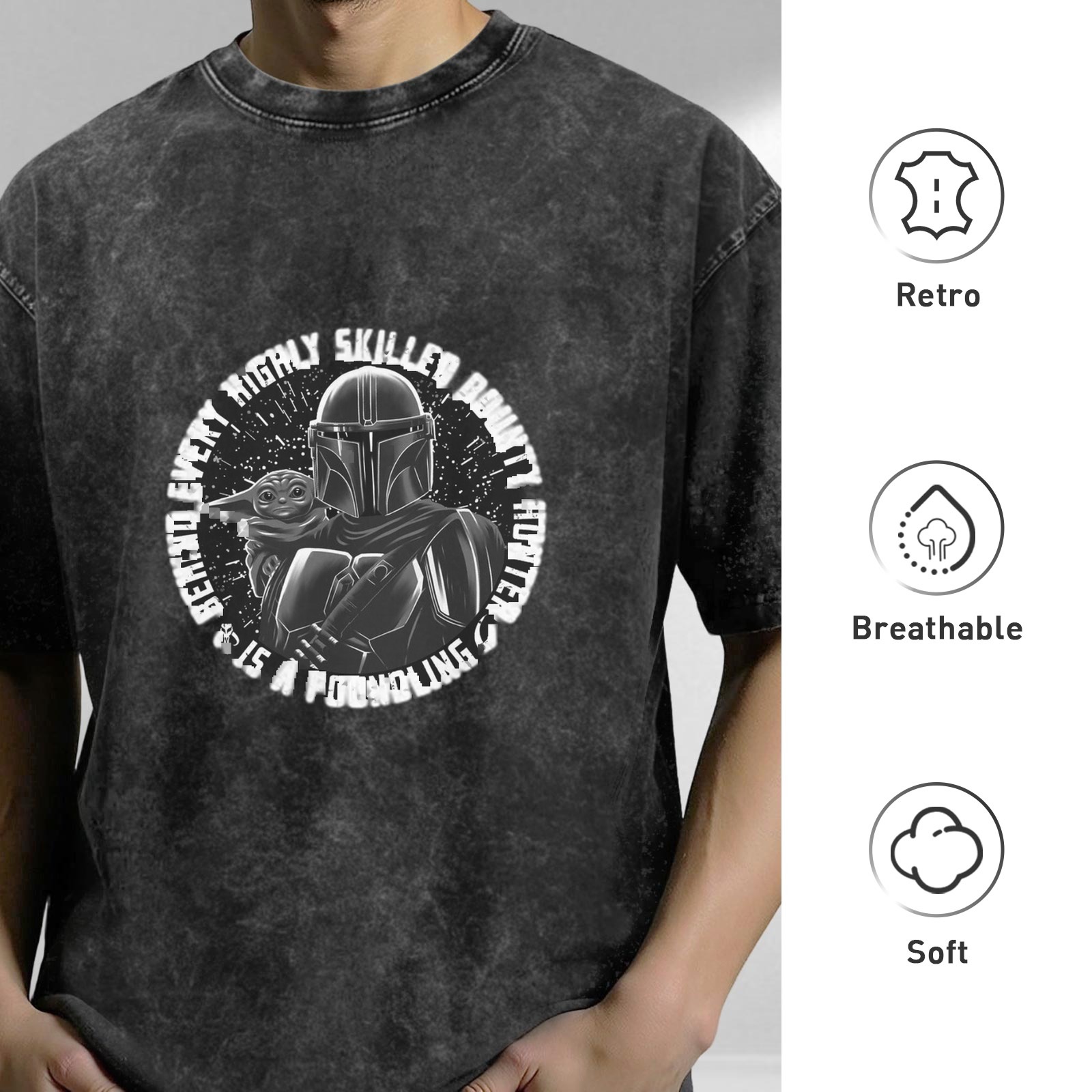 Star Wars Mandalorian Grogu Acid Wash Graphic T-Shirt