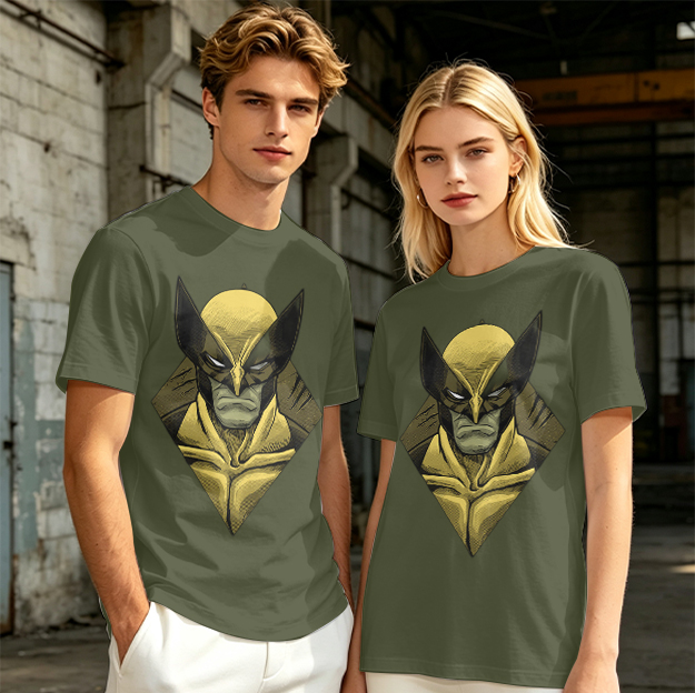 Olive T-shirt with Wolverine Superhero Graphic Print