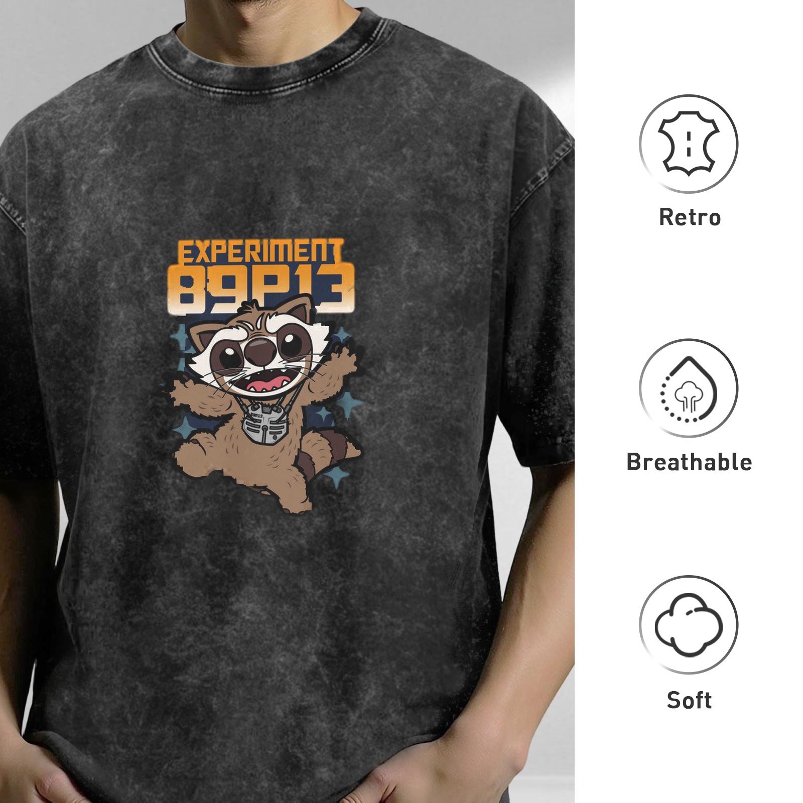 Experiment 89P13 Raccoon Graphic Vintage Wash T-Shirt