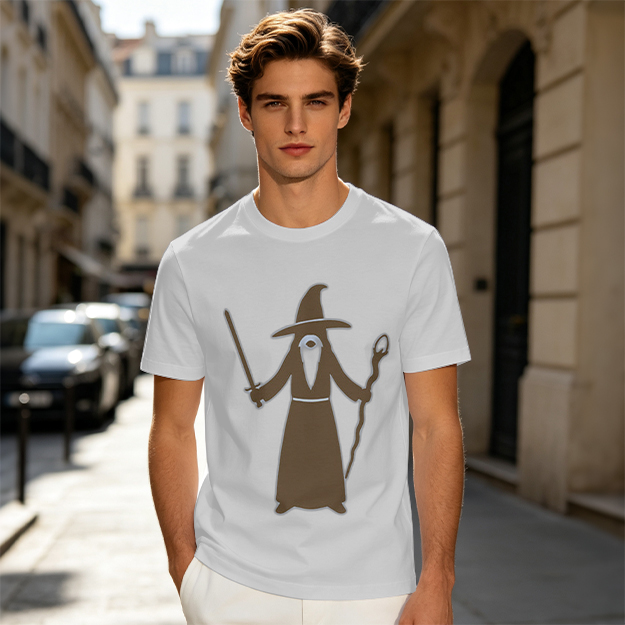 Olive Green T-Shirt With Cyclops Wizard Graphic Print