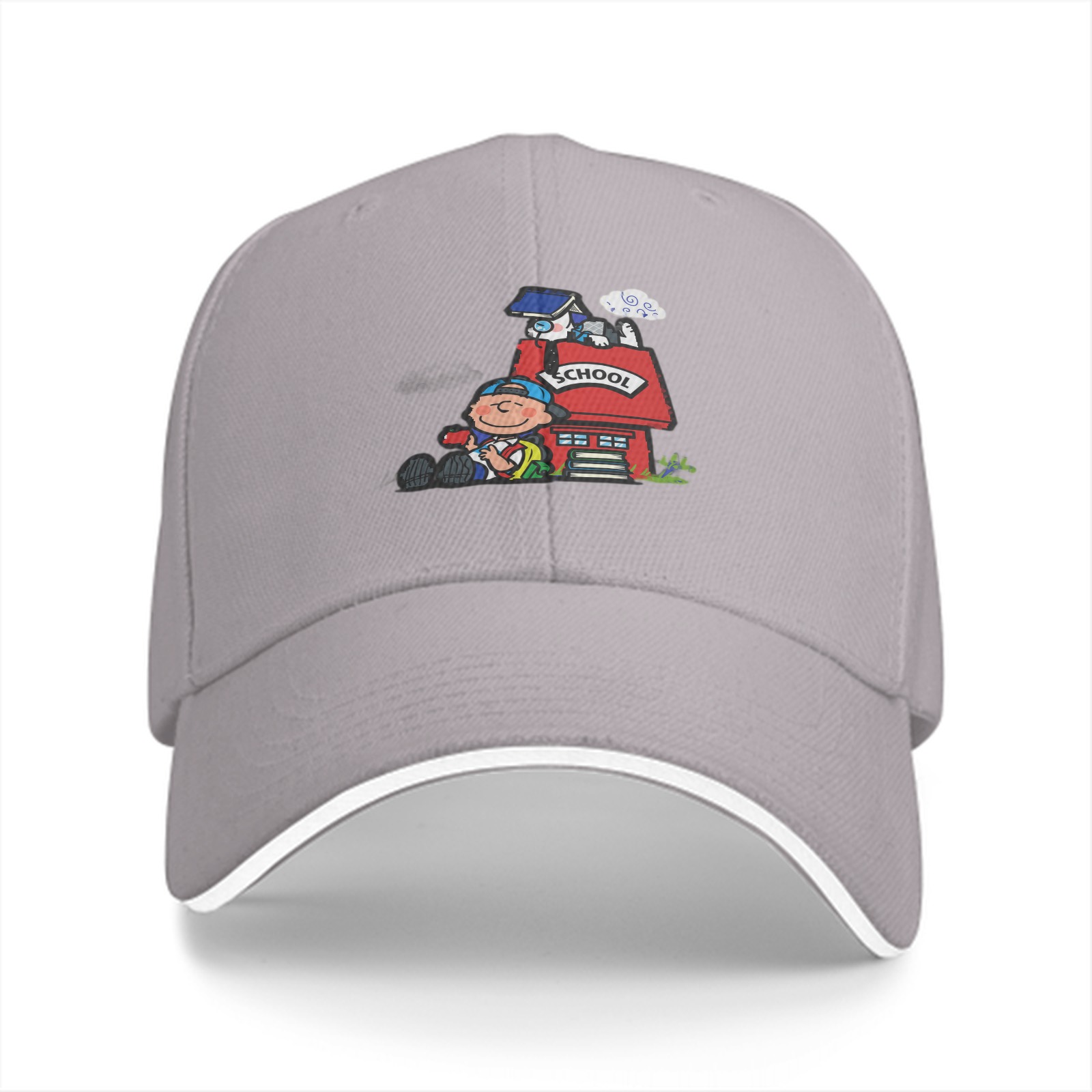 Black Baseball Cap With School Themed Cartoon Print