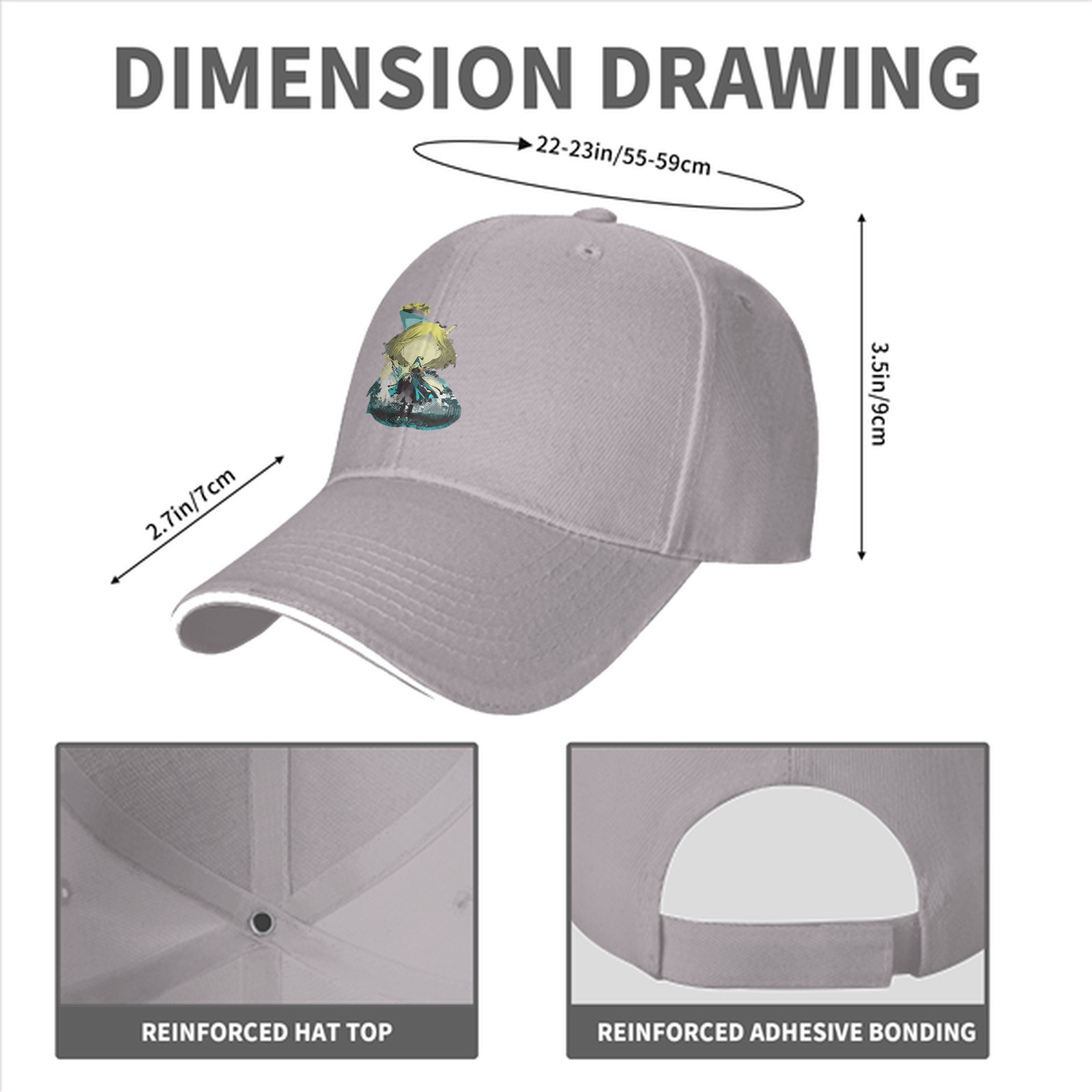 Black Baseball Cap With Fantasy Character Graphic Print