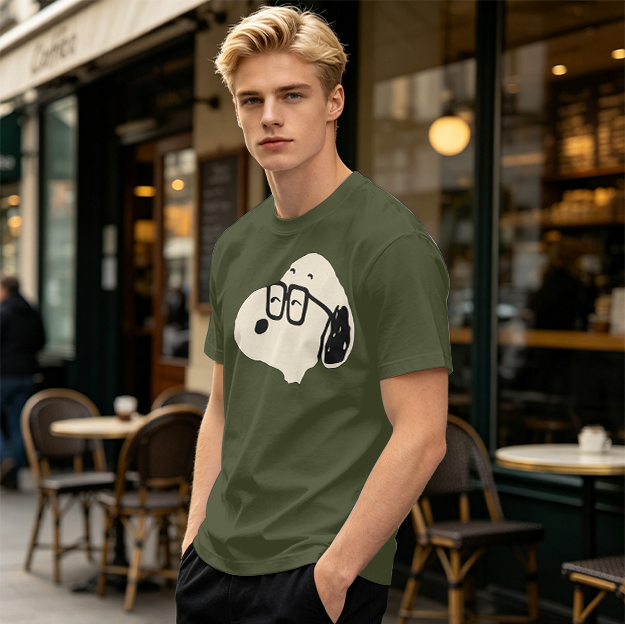 Olive T-Shirt With Snoopy Wearing Glasses Graphic