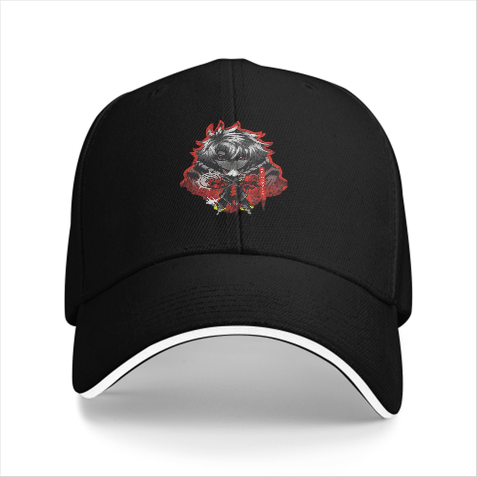 Black Baseball Cap with Anime Warrior Graphic Print
