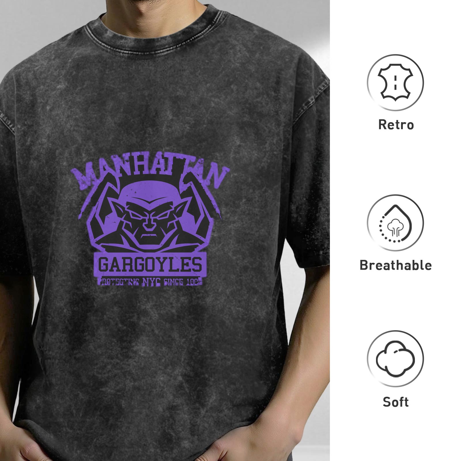 Manhattan Gargoyles Graphic Stonewashed Black T-Shirt
