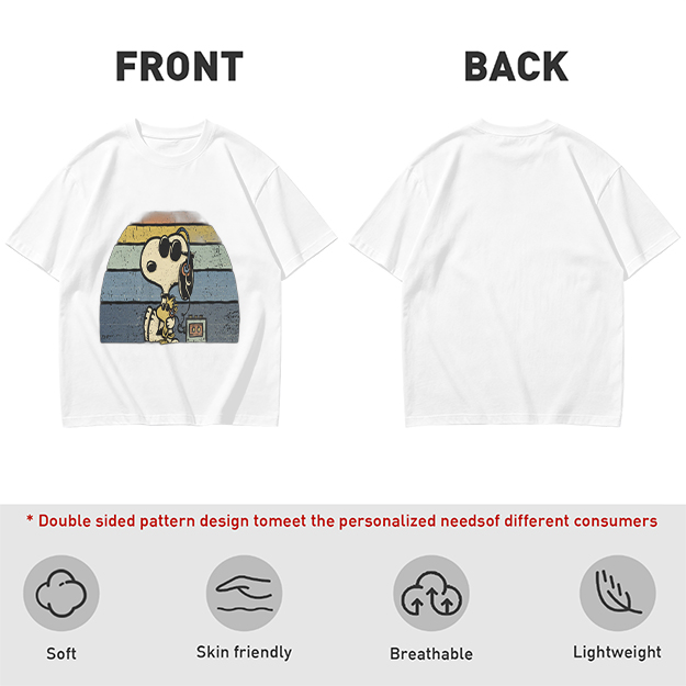Olive T-shirt with Snoopy and Woodstock Retro Sunset Graphic