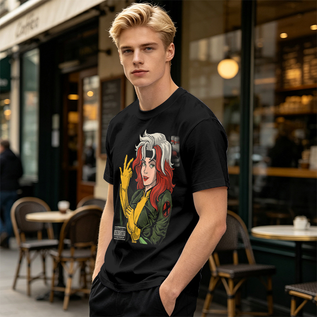 Olive T-shirt with Rogue X-Men Graphic Print
