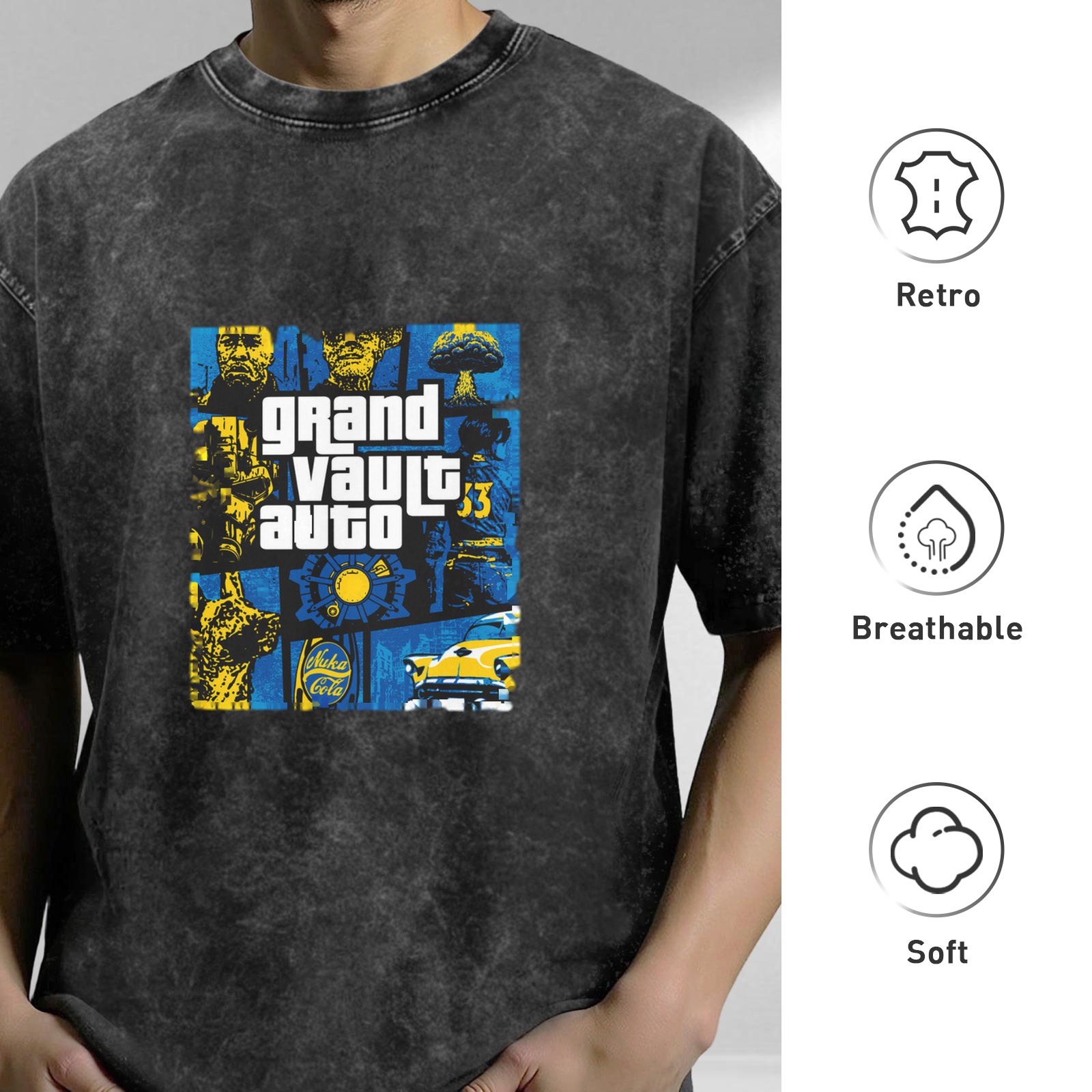 Grand Vault Auto Fallout GTA Crossover Graphic Acid Wash T-Shirt