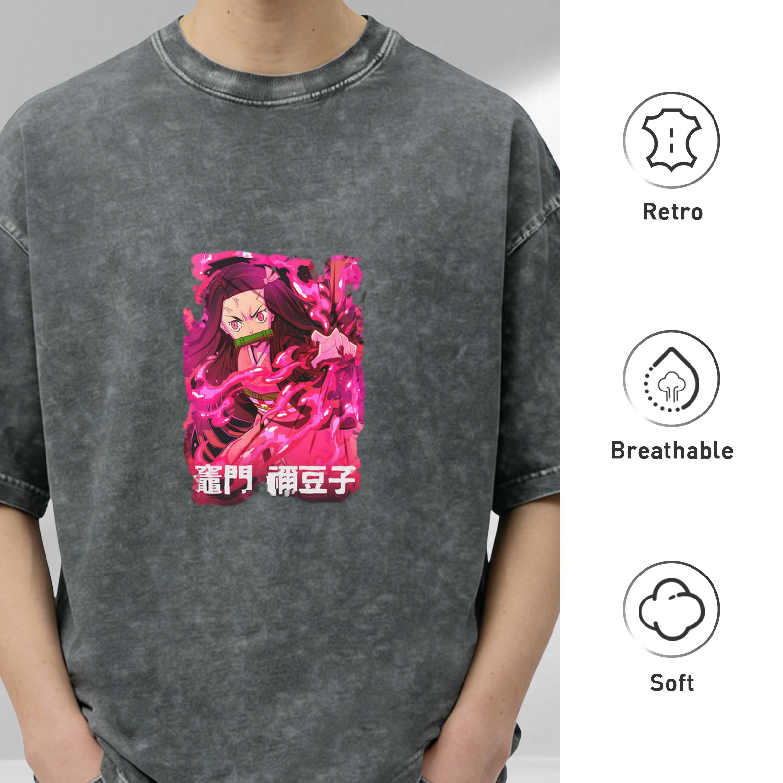 Demon Slayer Nezuko Kamado Anime Graphic Oversized Washed T-Shirt