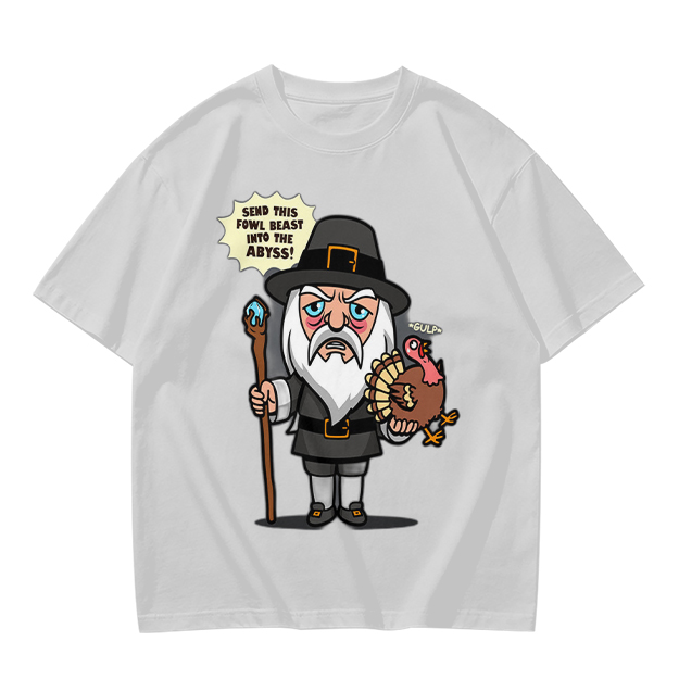 Wizard Pilgrim Holding Turkey Funny Thanksgiving T-Shirt Design