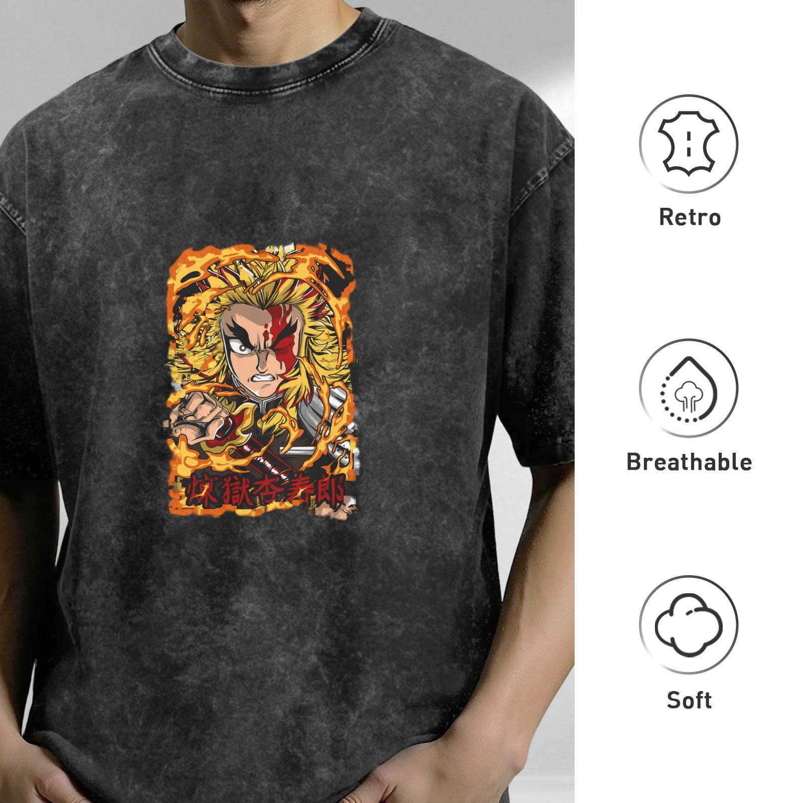 Demon Slayer Kyojuro Rengoku Graphic Vintage Wash T-Shirt