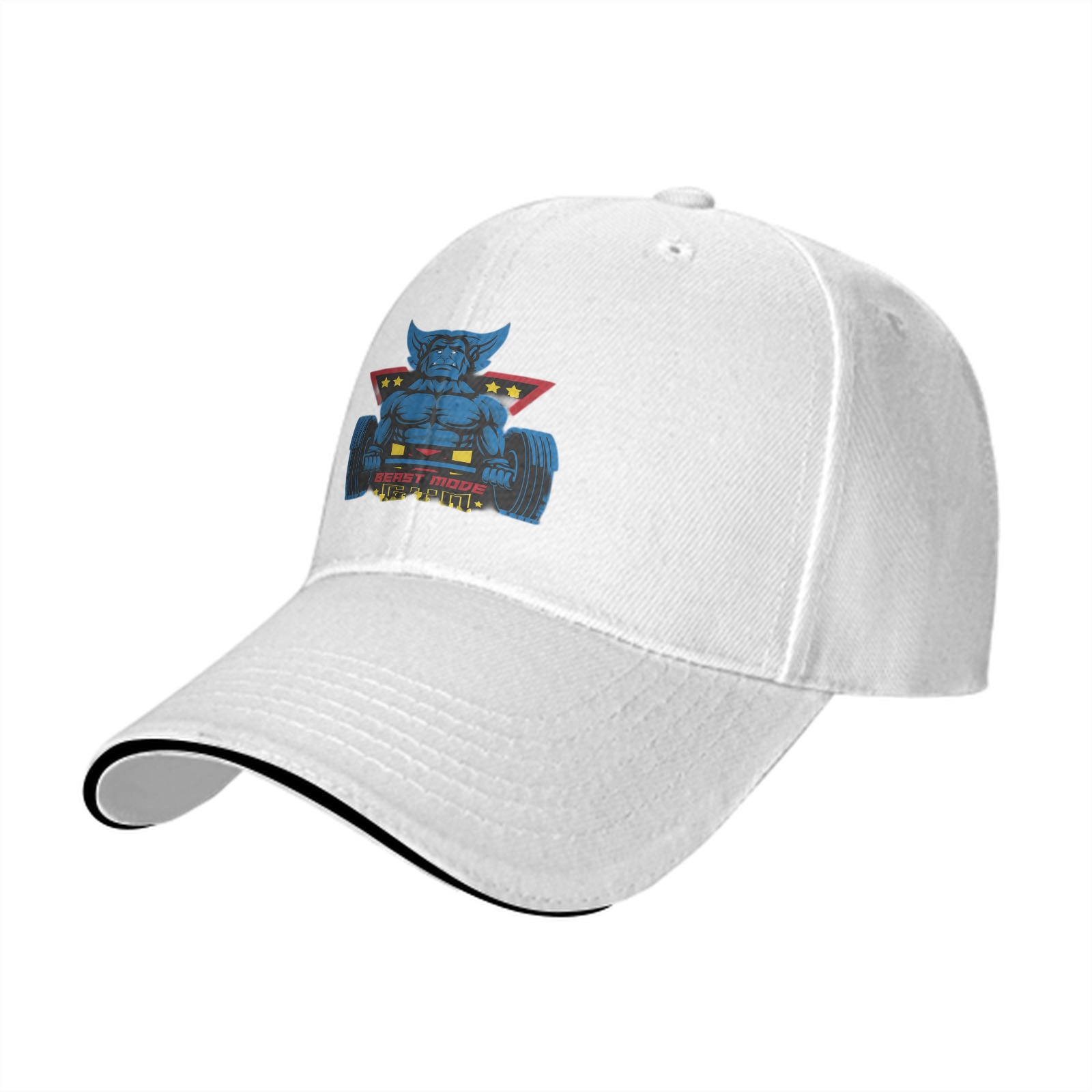 Black baseball cap with beast mode weightlifting graphic
