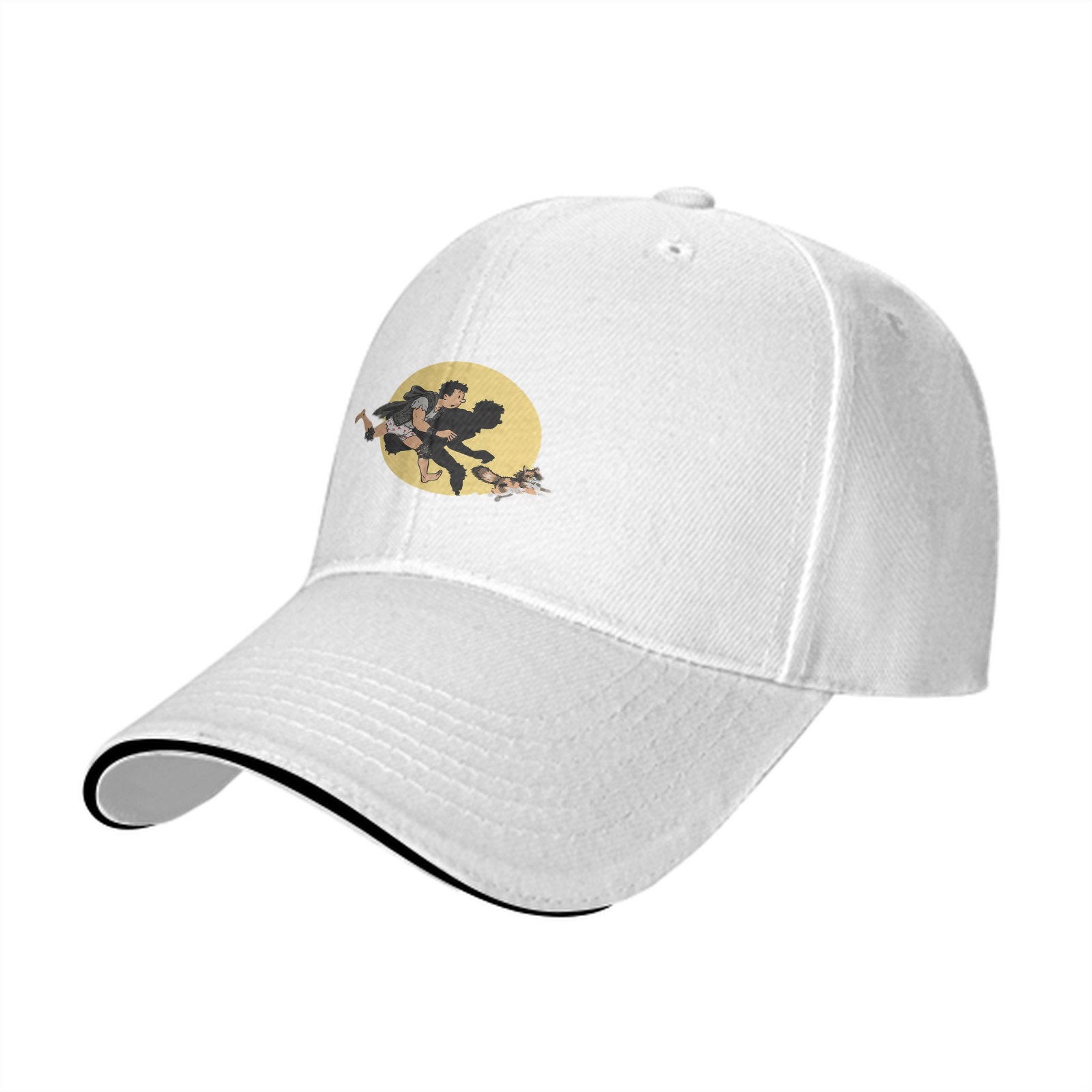Black Baseball Cap With Running Figure And Raccoon Graphic