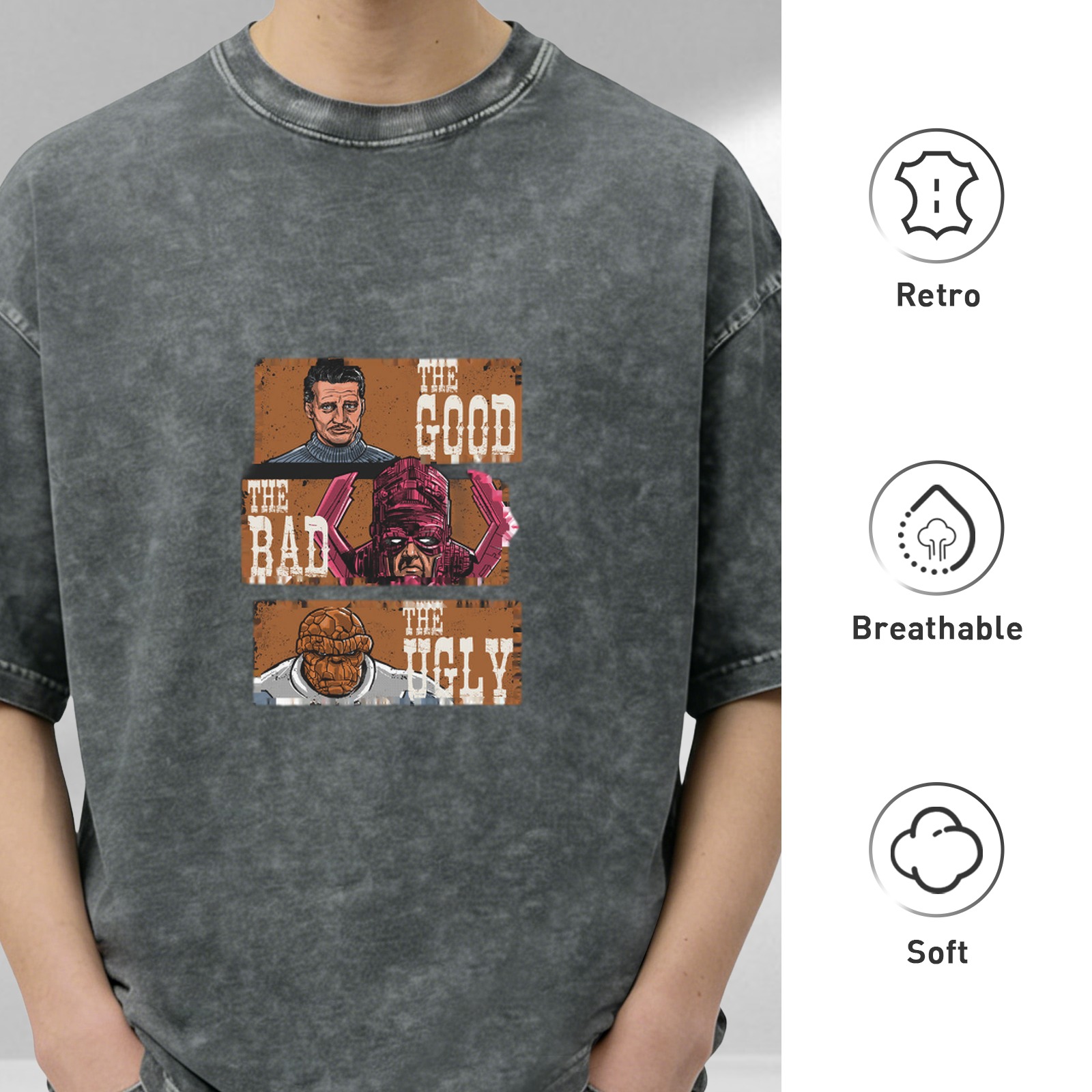 Fantastic Four The Good The Bad The Ugly Graphic Acid Wash T-Shirt