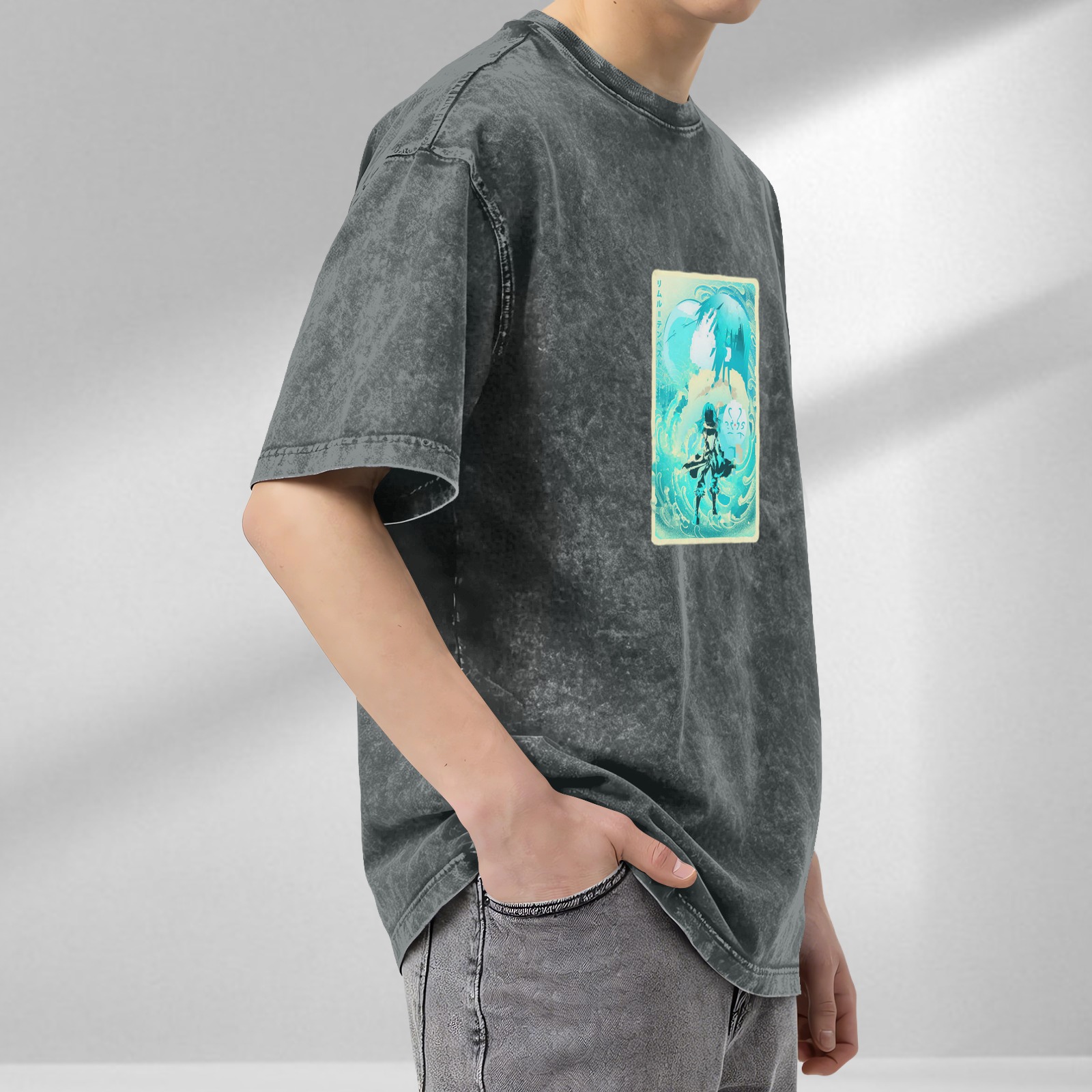 Anime Water Spirit Graphic Vintage Wash T-Shirt