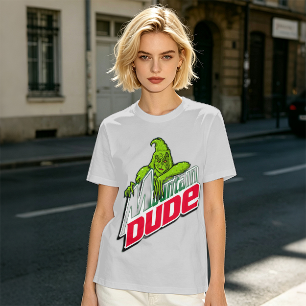Olive T-Shirt with Grinch Mountain Dude Graphic Print