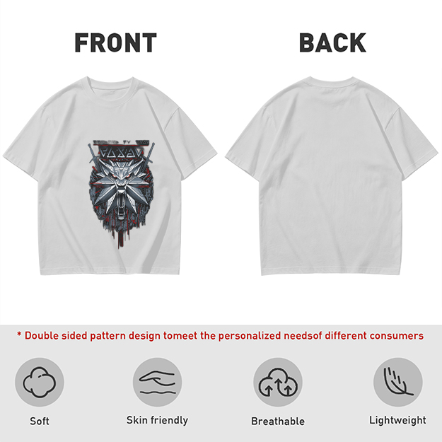 Olive Green T-Shirt With Witcher Wolf Medallion Graphic